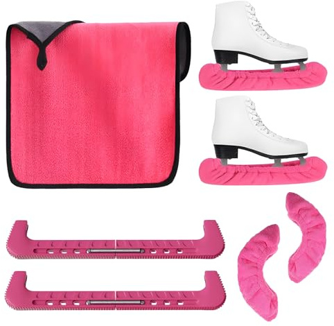 Vonavira Ice Skate Guards & Soakers & Towel Kit - Soft Skate Blade Covers Soakers + Hard Protectors, Ice Skating Accessories for Hockey Figure Skates Men Women (Pink)