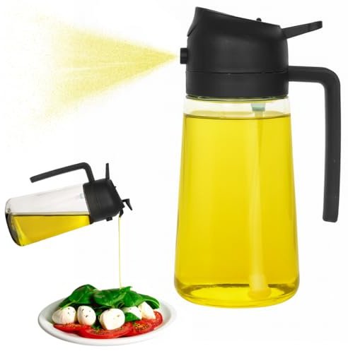 Argon Tableware 470ml 2-in-1 Glass Olive Oil Spray Bottle - 1x Kitchen Cooking Pump Dispenser Sprayer Pourer Spritzer for Oil, Vinegar, Water, Salad Dressing | Air Fryer Gadgets Accessories