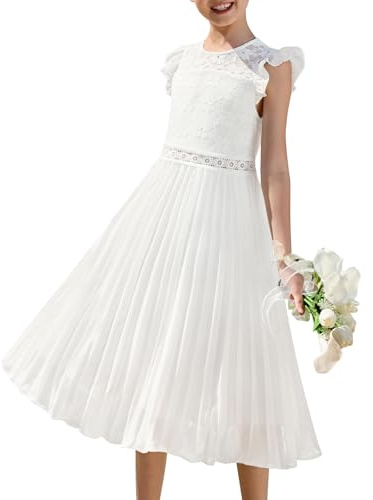 GRACE KARIN Teen Girls Wedding Guest Bridesmaid Fower Girl Dress Pageant First Communion Lace Princess Dresses Size 12 White