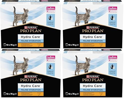 PURINA PRO PLAN Hydra Care | Chat Adulte | Hydration Supplement | Formulé pour Augmenter l'apport hydrique et la Dilution des urines | en Gelée | Au Poulet | Portion Individuelle | 10x75g (Lot de 4)