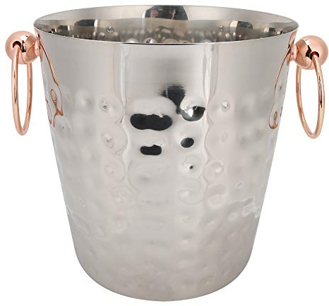 Secchio per Ghiaccio in Acciaio Inox 3L, Raffreddatore per Champagne con Manico in Oro Rosa Finitura a Specchio Martellata, Ideale per Vino Birra, Perfetto per Bar Domestici Feste