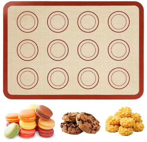BAUCH Tappetino da forno in silicone, 30x21cm, 12 marcature circolari, alimentare e resistente al calore – per macaron, biscotti, pasta e cottura in famiglia