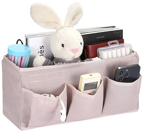 IGNPION Net Bedside Hanging Storage Baskets, Bed Organiser Caddy,Dusty Pink | Bedside Storage Pocket for books, chargers, Mulit-purpose Hanging Storage Bag for Home Chair Office Dormitory Hospital