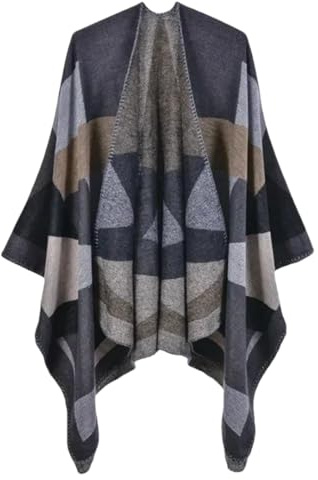 NIUSABOU Manta, chal, poncho y capa, Poncho de punto reversible a cuadros for mujer Multicolor(1)