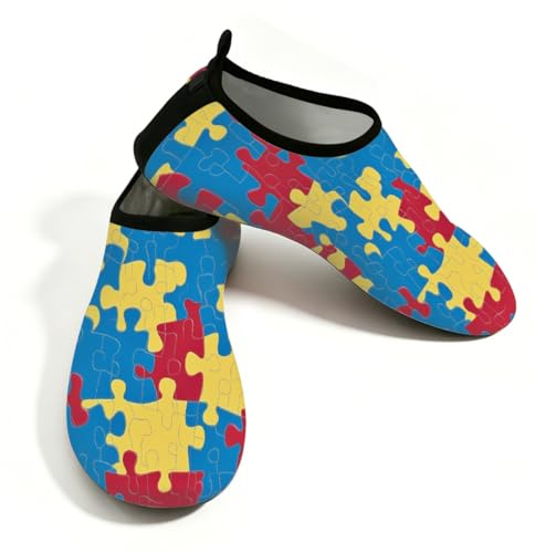 Mexpekil Strand-Wasserschuhe für Damen und Herren, rutschfeste Barfuß-Schwimmschuhe, schnell trocknend, Aqua-Socken, atmungsaktive Wassersocken für Pool, Surfen, Buntes Puzzle, 39/40 EU