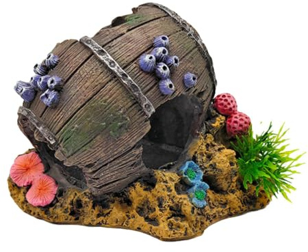 Generiskt fiskhus för akvarium, akvariehus – Betta Cave Shelter akvarium, räkpäls av konstharts, retro vinfat akvarium-grottlandskap, fiskhus, fiskpäls, räkhandfatstillbehör