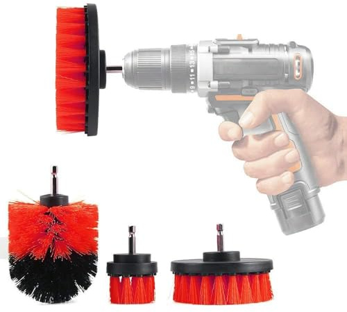 ele ELEOPTION Drill Brush Electric Drill Scrub Brush Grout Power Scrubber Cleaning Brush Tub Cleaner Tool, 2 Inch, 3.5 Inch, 4 Inch (Red, Pack of 3)