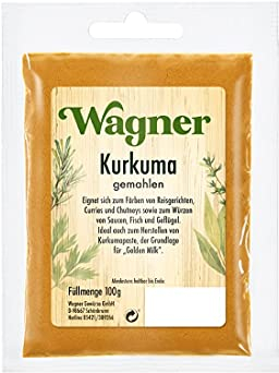 Wagner Gewürze Curcuma gemahlen indisches Gewürz für Curry & Geflügel, Pulver mit Curcumin für goldene Milch und goldene Paste, Curcuma Latte, Menge: 1 x 100 g