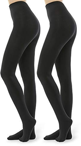 WAKUNA 2 paires de collants fourrés polaire pour femme - collants chauds opaques 100D hiver (L, Noir)
