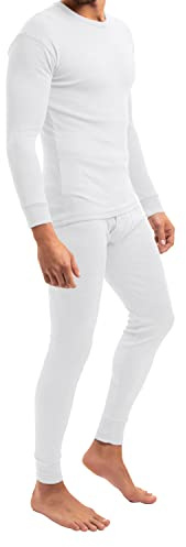 MT - Set di biancheria da sci e termica da uomo a maniche lunghe, inverno - Camicia e pantaloni, bianco, 4XL