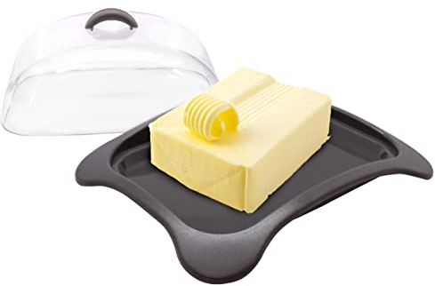 Nerthus FIH 915 Beurrier avec Couvercle Transparent Noir - Transparent Convient à Toutes Les Tables, léger et Facile à Nettoyer.