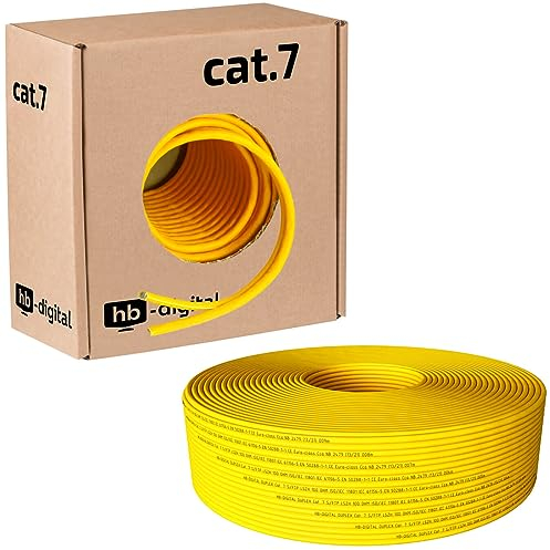 HB-DIGITAL 25m CAT 7 Netzwerkkabel LAN Kabel Verlegekabel Ethernet Installationskabel 10 Gbit/s AWG23 S/FTP - GHMT Zertifiziert - reines Kupfer LSZH BauPVO Klasse Cca Datenkabel Duplex - Gelb