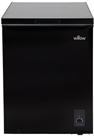 Willow W142CFB 141L Freestanding Chest Freezer with Removable Storage Basket, Suitable for Outbuildings and Garages, 2 Year Warranty, 4* Freezer Rating - Black