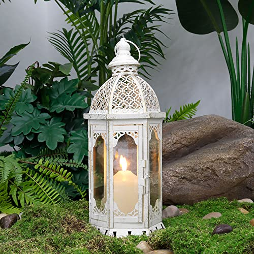 NEWIMAGE Lanterna a Candela Decorazione Alta 38 cm Lanterne a Candela da Esterno Lanterna Lanterne Vintage Portacandele in Metallo per Giardino Salotto Feste all'aperto Matrimoni Terrazza (Bianco)