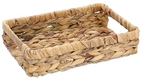 BSTKEY Natural Water Hyacinth Bathroom Toilet Tank Storage Basket, Woven Toilet Paper Holder Napkin Organizer Rectangle Storage Tray with Handles (25 * 16 * 5CM)