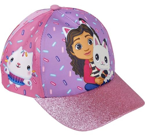 Cappellino per bambini con visiera di Gabby's Dollhouse - Rosa e viola - Misura 53 cm - in 100% poliestere
