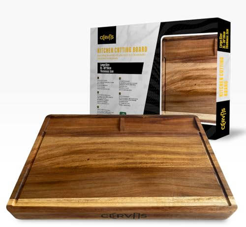 CERVAS - Tagliere da cucina in legno | Legno d'acacia, reversibile con vano per il succo, 2 scomparti per gli ingredienti, 40x28x3 cm | Tagliere da professionale
