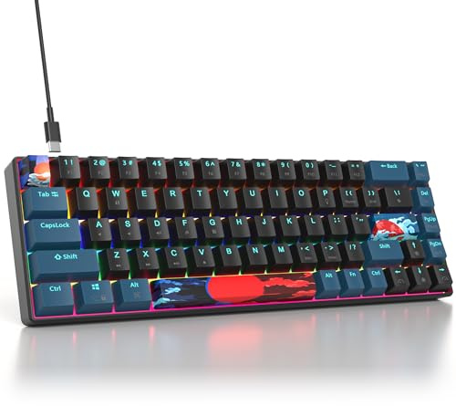 surmen 65% Mechanical Gaming Keyboard with Linear Red Switch, Wired Mini Compact Keyboard 60 Percent Backlit for Laptop Desktop PC Gamers（68 Monster B-Rainbow）