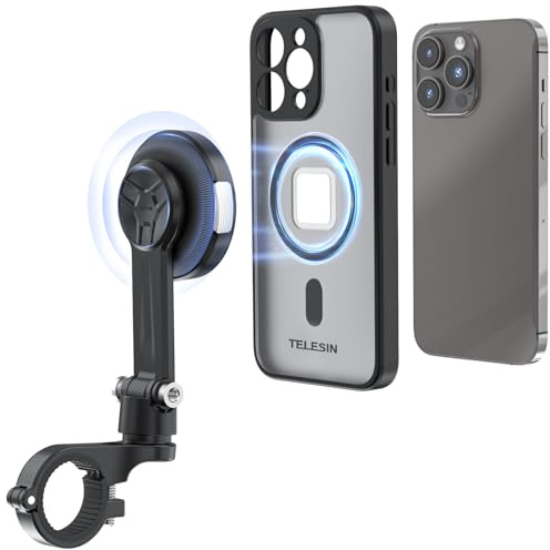 TELESIN° per iPhone 15 Pro Max Supporto magnetico per telefono da moto, con smorzatore di vibrazioni e fibbia in metallo adatto con manubrio per da 25&28 mm