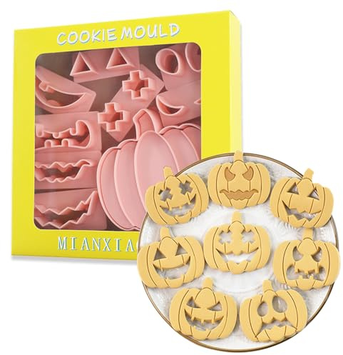 Flyftrey 10 stycken halloween kakskärare set, 3D fondant kakskärare plast för barn, pumpa, häxa, gravsten, katt, uggla, spöke, skalle