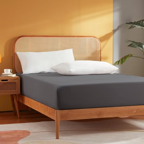 Sonive Drap-Housse, 160 x 200 cm, Poche de 30 cm de Profondeur, en Microfibre de Polyester Brossé, Gris Foncé