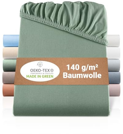 BaSaTex Doppelpack Bio Jersey Kinder Spannbettlaken 100% GOTS Zertifizierte Baumwolle - Spannbettlaken für Kinder- und Babybetten 60x120 – 70x140 cm - Farbe: Salbei