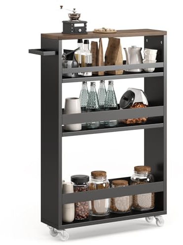 Xbro Scaffale per nicchia a 3 ripiani, minimalista con 4 ripiani, larghezza 15 cm, portatile, salvaspazio, 50 x 15 x 80 cm, nero