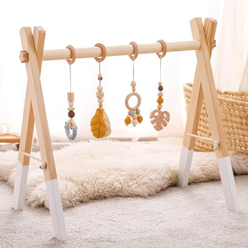 Promise Babe Spielbogen Baby Holz Baby Gym Holz Baby Spielbogen Neugeborenen Spielzeug Spielbogen Activity Center Baby Gelb Anhänger Design Abnehmbar Spielebogen Babies Holz