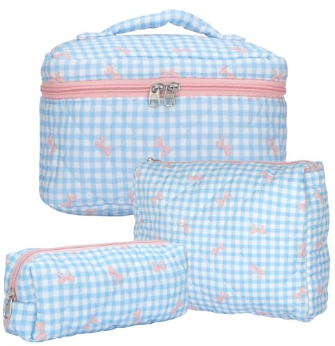 3 Pezzi Beauty Case, Floreale Grande Capacità per Il Trucco, Borsa da Toilette Trapuntata, Case da Viaggio Cotone Morbido, Beauty Trapuntato Grandei da Toilette Makeup Bag Organizer