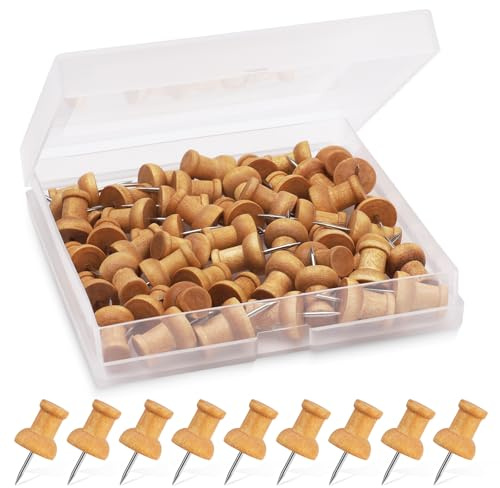 50 PCS Wooden Push Pins, Natural Cork Board Pins for Noticeboards, Wooden Drawing Pins for Maps & Crafts, Thumb Tacks with Strong Grip