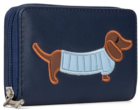Woodland Leathers Italian Designed Women's Wallets, Card Cases & Money Organisers, Roomy, Super Soft and Fancy Ladies Purse Clutch, Multi Compartment Card Organiser Purse (Dog Navy)