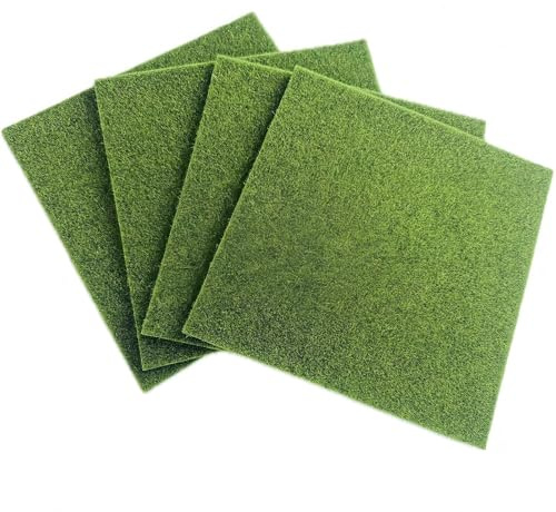 4PCS Fake Grass Mat - Mini Artificial Grass - Model Grass Carpet - Craft Lawn Turf for Dolls House DIY Decoration Toy Farm Landscape - 15×15cm (Green)
