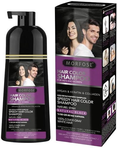 Morfose Speedy Haarfärbe Shampoo Schwarz 420ml – Color Shampoo gegen graue Haare – Dauerhafte Haarfarbe für Männer & Frauen – Pflegend, natürlich glänzend & einfach anzuwenden
