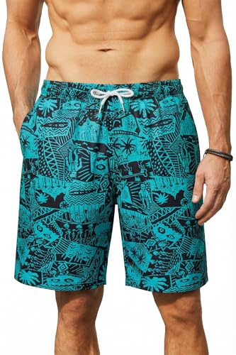Enlision Herrbadshorts 19 cm sommar strand bermuda, långa badbyxor för män, snabbtorkande, vardaglig, semester, Hawaiianska boardshorts, tropiskt mönstrade korta byxor med nätfoderfickor S-3XL