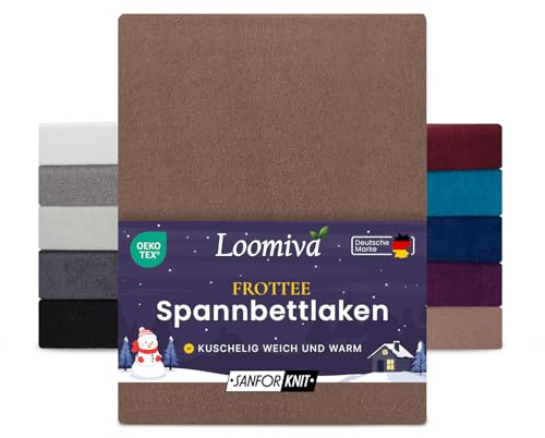 Loomiva Frottee Spannbettlaken | 80% Baumwolle 20% Polyester | Extra Weich & Warm | Öko-TEX® Standard 100 | 180-200x220+40 cm | Nougat/Taupe