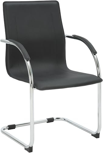 CLP Silla Cantilever Noeleen con reposabrazos, Silla Moderna tapizada para Comedor con Piel Sintetica, Estructura Metalica Estable hasta 150 kg Color:Negro