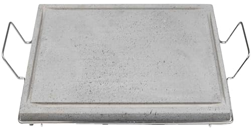 Pietra Ollare grande 60x40 cm con Stand in Metallo Piastra Vulcanica Bistecchiera & Grill da Tavolo Barbecue Griglia per Servire Carni Verdure pesce cottura Dietetica con Canale Raccogli Grassi
