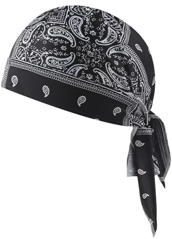 Zenova Paisley Cooling Headscarf Cap, Breathable Sweat Wicking Pirate Bandana Beanie for Cycling, Running & Outdoor Sports, Elastic Fit for Men & Women (Black)