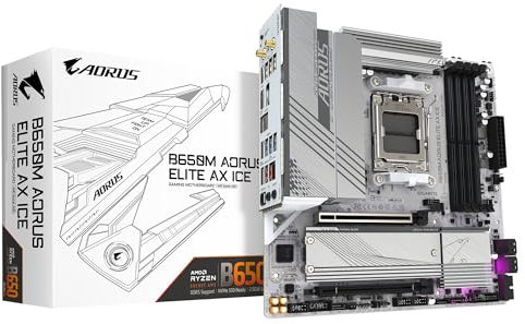 GIGABYTE B650M AORUS Elite AX ICE AM5 LGA 1718 AMD B650 M-ATX Motherboard with 5-Year Warranty, DDR5, 2* M.2, PCIe 5.0, USB 3.2 Gen2X2 Type-C, 2.5GbE LAN, Q-Flash Plus, EZ-Latch