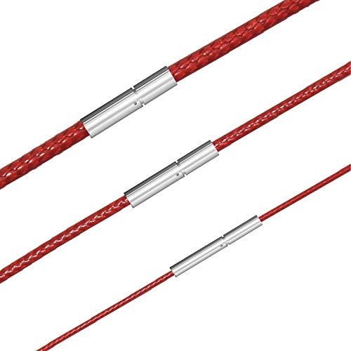VLLHORN Leather Cord Necklace 3pcs 1/2/3mm Black Brown Red Braided Wax Rope Chain for Men Women with Stainless Steel Clasp 16 18 20 22 24 26 28 inches