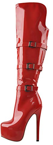 Only maker Damen Overknees Plateau Stiefel mit Stiletto Absatz Modische Winterschuhe Lack Rot 46 EU