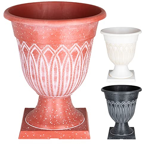 SG Traders Large Urn Plant Pot Stand, Flower Pots Outdoor Garden Planters, Indoor Plant Pot, Tall Planter with Drainage Holes, Strong Plastic Patio Home Plants,