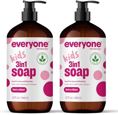 Everyone 3-in-1 Kids Soap, Body Wash, Bubble Bath, Shampoo, 32 Ounce (Pack of 2), Berry Blast, made with Essential Oils for Toddlers, Tweens and Teens