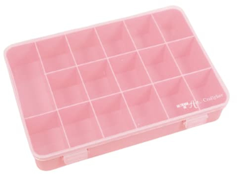 Craftelier - Aufbewahrungsbox mit 17 Fächern für Kartenmaterial, Scrapbooking und Bastelarbeiten | Maße 26,5 x 17,8 x 4,2 cm (10,4 x 7 x 1,65) - Transparent und Pink