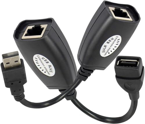 SHANFEILU Adaptador de extensión USB a RJ45 a través de RJ45 Ethernet LAN, cable divisor USB 2.0 extensor sobre cable Cat5/Cat5e/Cat6 adaptador de conector de cable de hasta 150 pies, 1 par