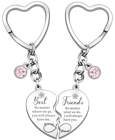 HULALA Best Friend Keyrings For 2 Women Girls Birthday Christmas Gifts Friendship Key Ring Matching Heart Keychain