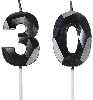 Stearinljus för 30-årsdagen födelsedag, nummer 30, svarta ljus, födelsedagsljus för kakor, Happy Birthday-ljus, tårtdekoration, dekorationer för födelsedagsfest, bröllopsdag, firande leverans