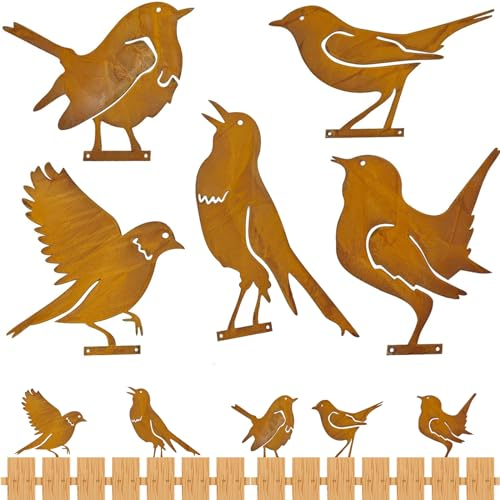 YCVSKY 5 pezzi decorazione da giardino ruggine uccello, decorazione da giardino, decorazione ruggine per giardino, metallo, uccello, con vite, per decorazione da giardino, primavera, alberi