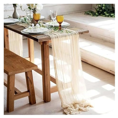 OZLCUA Runner da tavola in Garza 10PC Sage Green Cheesecloth Table Runner Gauze Romantic Cheese Cloth Table Runner for Wedding Bridal Party Table Decoration Lavabile Tablerunner(Beige,10pcs 90X400cm)