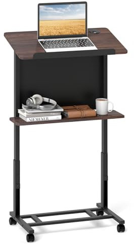 GYMAX Mobiler Rednerstan, Rednerpult Podium-Ständer für Laptops, höhenverstellbar mit Rollen, neigbarer Tischplatte, Kantenschutz & abschließbare Rollen, Sit-to-Stand Computer-Tisch für Zuhause & Büro